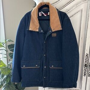 WIMAN Vintage Kent Feeds Quilted Lined Denim Heavy Chore Barn Coat Jacket XL